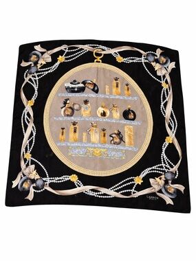 Versace Black, Gold & Gray Perfume Bottle Silk Scarf